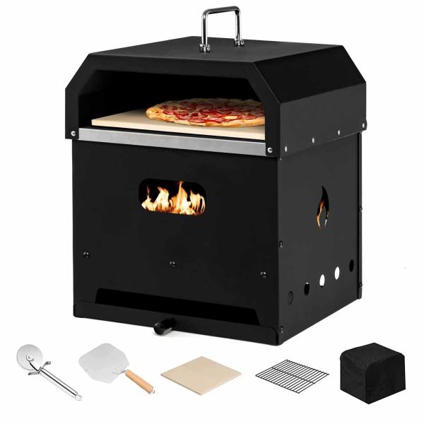 Steel 4 In 1 Outdoor Pizza Oven with 2-Layer Charcoal Firewood Pellets and Pizza