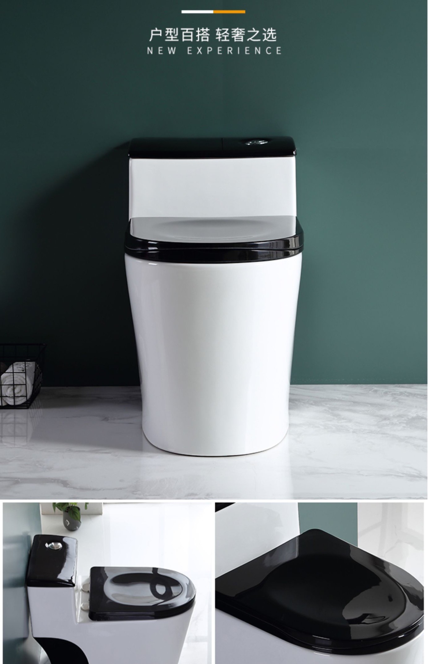 Siphon Flushing Sanitary Ware Toilet White Black Classic Style