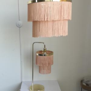 Wholesale Small Base Pink Fringe Shade 2 Layer Drum Shade Chocolate Chrome from china suppliers