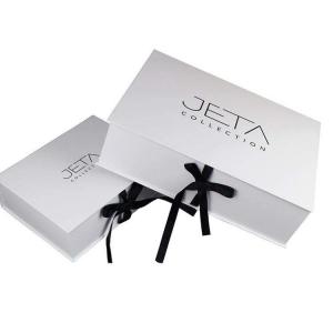 Wholesale white flap foldable magnet Cloth Paper Box with black ribbon from china suppliers