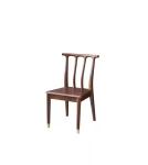 Stackable Cafeteria Antique Oak Dining Chairs With Leather Seat