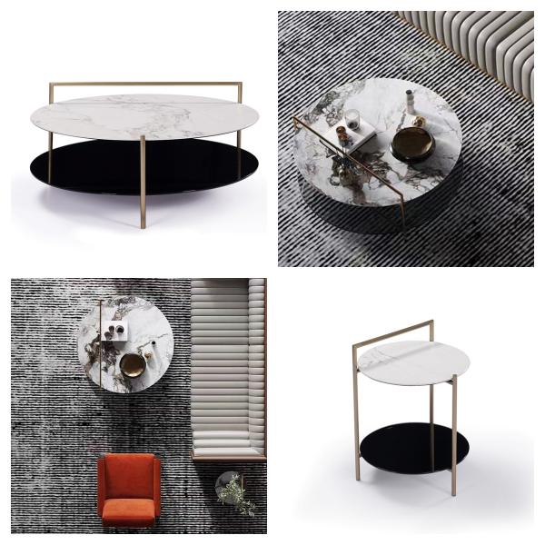 Modular Lux Round Marble Side Table , Ceramic Tray Style Coffee Table