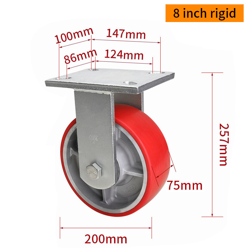 Red Extra heavy Duty Casters With Brakes 8 Inch 200mm Caster Wheels 938-86A
