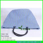 LDFB-015 striped canvas totes white cotton braid handles beach canvas bag