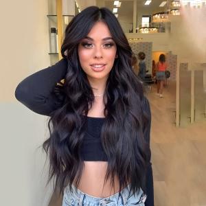 Wholesale Long Black Wigs for Women Synthetic Curly wig Middle Part Heat Resistant Fiber Wigs for Daily Party Use 24 Inch from china suppliers