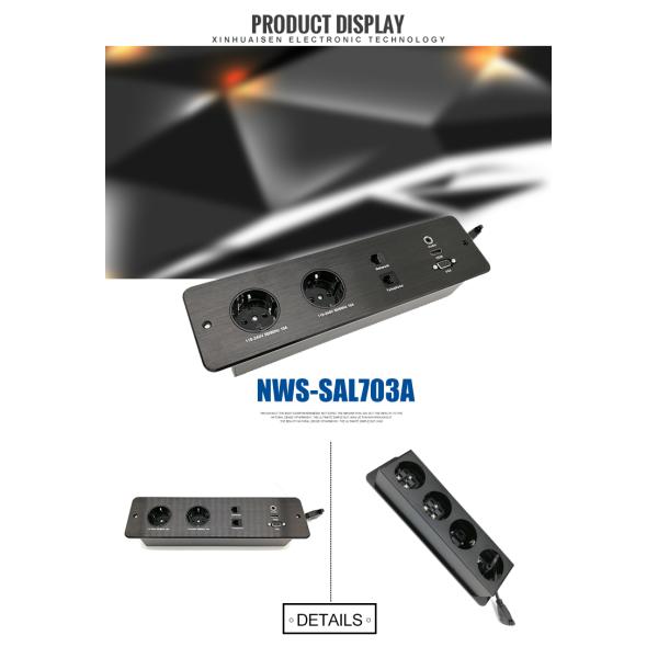 Aluminium German Table Top Plug Socket Power Outlet Recessed Panel