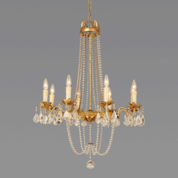 Gold Wrought iron candle chandelier with Crystal for Hotel Room Lighting (WH-CI