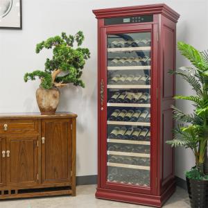 China Precise Temperature Controlled Red Solid Wood Wine Cooler With Locker on sale
