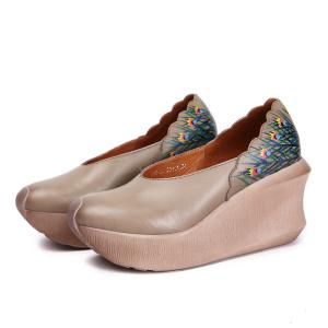 Wholesale S421 Original Hand-Painted Peacock Ling Ethnic Style Single Shoes Retro Slope Heel Thick Bottom Increased Leather from china suppliers