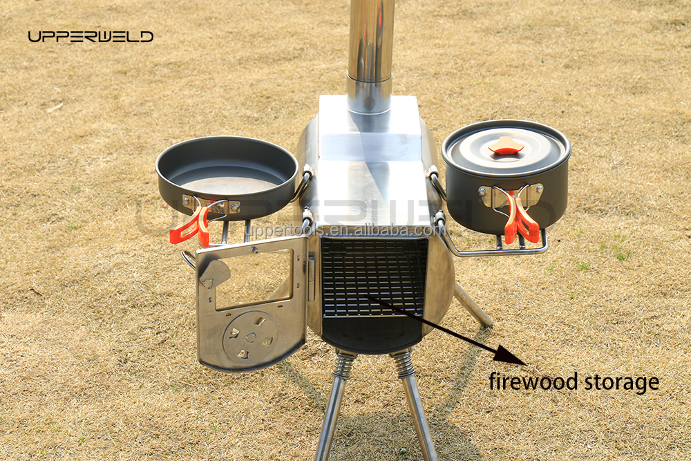 Camping 304 Stainless Steel Wood Burning Stove with Chimney Strong Pressure Resistance