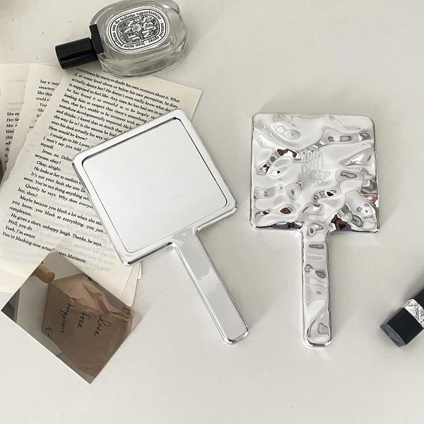 10.5*19*1cm Custom Logo Hand Held Mirror for Daily Makeup in Silver Square Shape