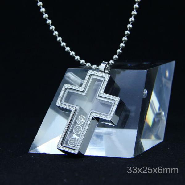 Trendy Stainless Steel CZ Crystal Stones Inlay Cross Plus Symbol Necklace