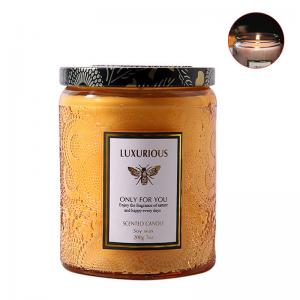 China Tapered Vegan Soy Candles Scented 20cm Height In Amber Glass Jar on sale