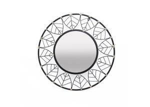 Wholesale Black Round Frame Leaves Dotted With Gold Design Mirrored Metal Wall Art For Outdoor Indoor from china suppliers