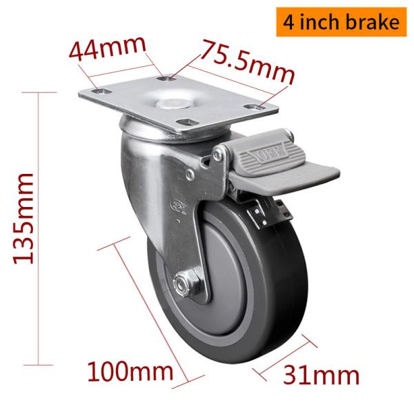 EDL Medium Duty Zinc Coating 4inch 130kg Plate TPU Caster by Rigid, Swivel and