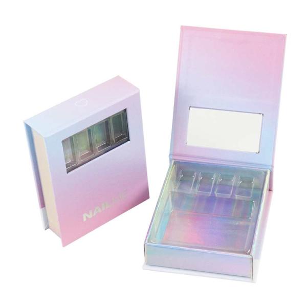 Magnetic clamshell gift box Cosmetic Nail Art box Custom printed holographic