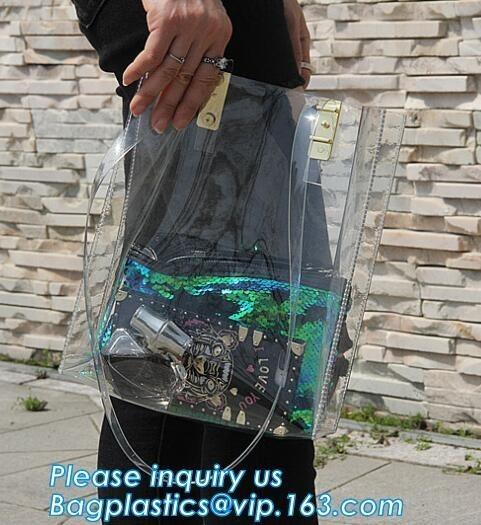 fashional pvc lcear plastic shoulder display shopping bag, Portable Clothing