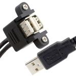 Screw Locking 0.5M 1M Male to Female Dual USB 2.0 Panel Mount Extension Cable
