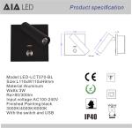 Nordic hotel engineering bedroom embedded bedside USB charging LED reading wall
