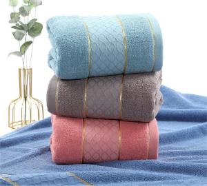 Wholesale Highly Absorbent 32S Cotton Towel with Gold Edge and Solid Color Cut Pile Pattern from china suppliers