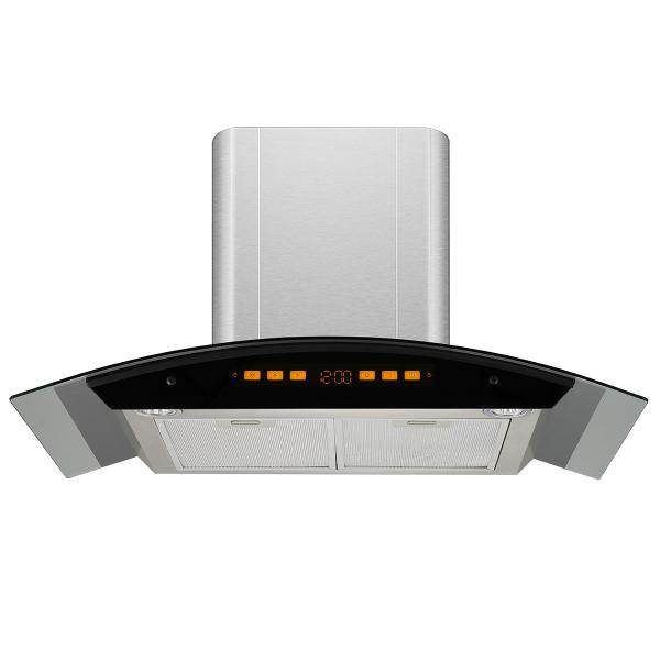 Stainless Steel Glass Arc Chimney Hood Kitchen Range Hood with Low Noise