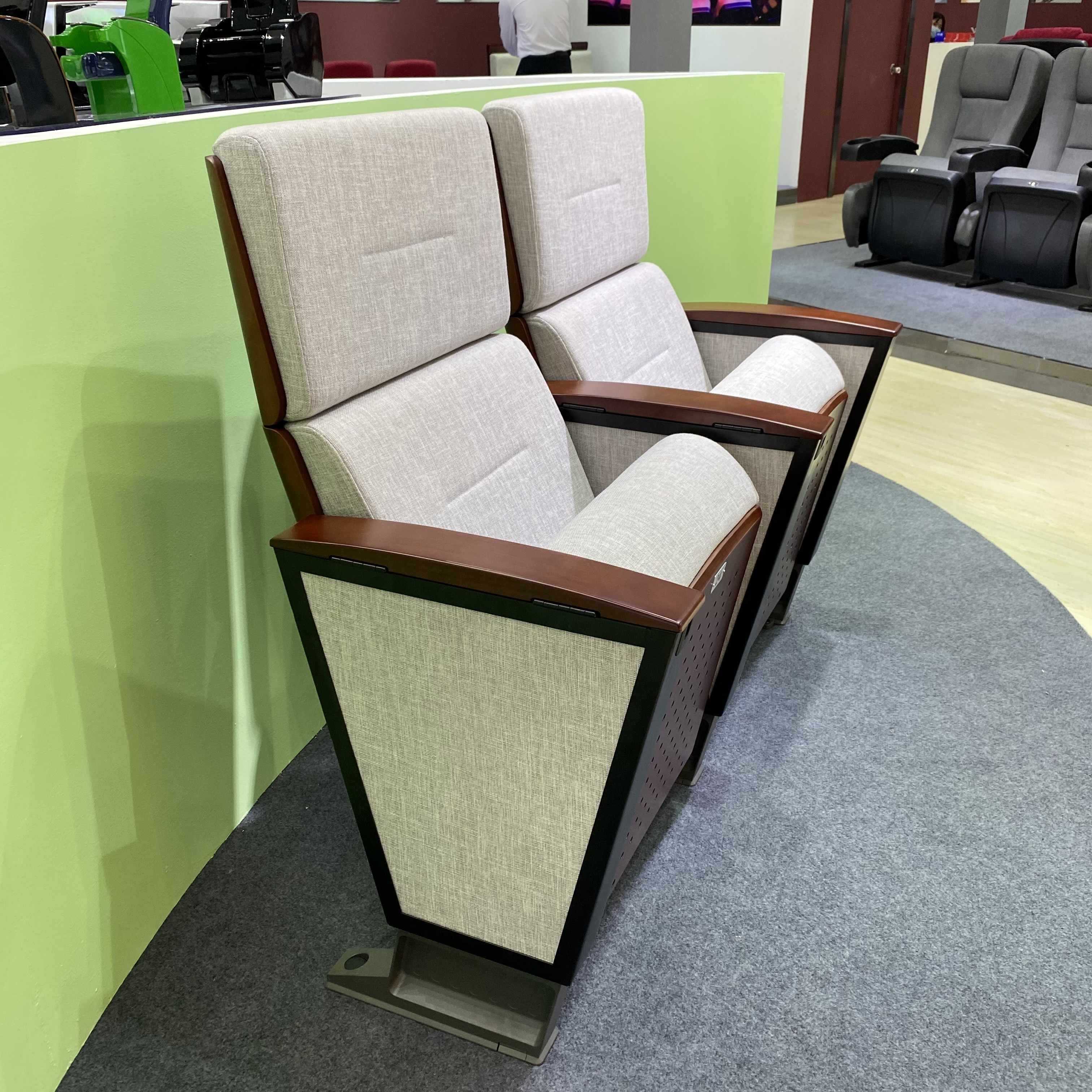 Folding Fabric Chaise Auditorium Theater Seating With Writing Pad