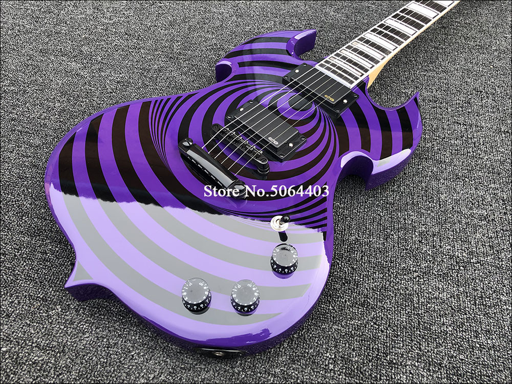 High quality shaped electric guitar purple paint circle black veneer rosewood fingerboard FREE shipping costs