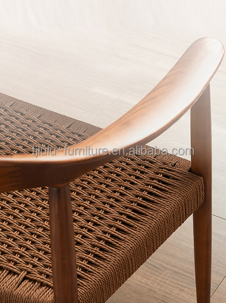 Woven Cord Seat Nordic Armchair for Living Room Meeting Room W59*D47*H73CM Lacquered Finish Modern Wood
