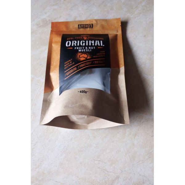 Snack Food Packaging Poly Bags , Laminated Brown Craft Paper Bags