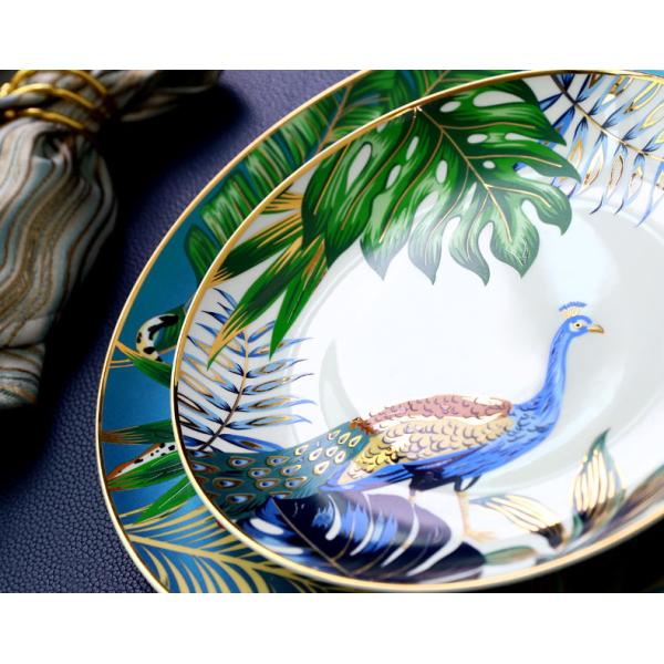 Jungle Animal Pattern Ceramic Plate Set Round European Style For Home Party