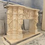 Marble Fireplace Stone Lions French Style Fireplace Mantel Beige Travertine