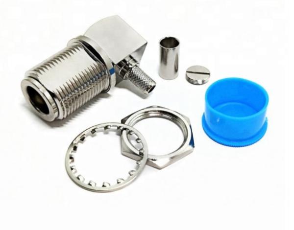 Silver N Female Jack Bulkhead Radio Frequency Connector Right Angle For RG58