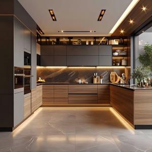 Wholesale Modern Style L Shaped Designs Kitchen Cabinets Custom Melamine Stainless Steel Unit Wooden Cabinets Kitchen With Sink from china suppliers