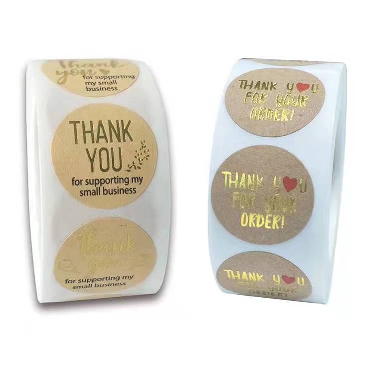 25mm Hot Foil Self Adhesive Round Labels Thank You Printable Stickers Roll For your Business Order