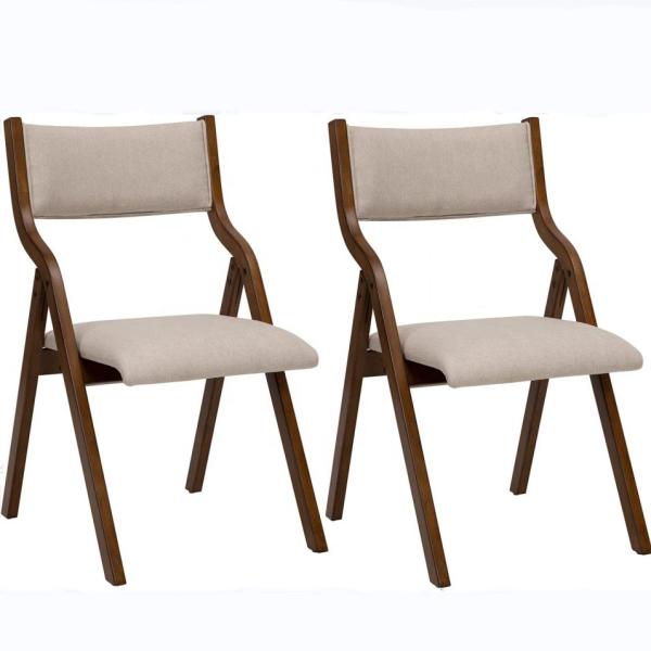 NC/PU Paint Finish Wooden Legs Fabric Upholstered Dining Foldable Chair for
