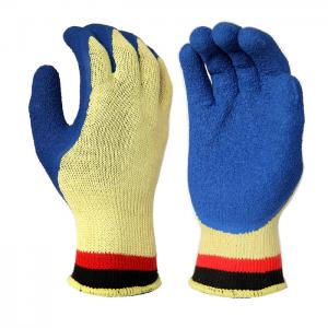 C2002 10 Gauge KEVLAR Seamless liner, with Blue Latex Palm and Thumb Coating, Crinkle Finished