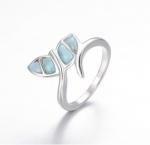 Women Geometry 925 Sterling Larimar Silver Jewelry Round Natural Gemstone Ring