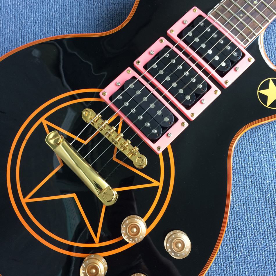 New high-quality custom LP electric guitar, Black body with five pointed stars,free shipping