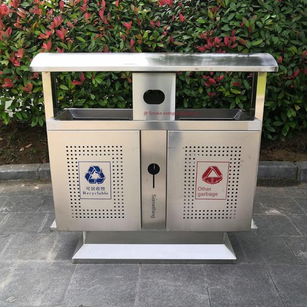 Outdoor 4 Compartment Trash Can Stainless Steel Trash Can For Street Park