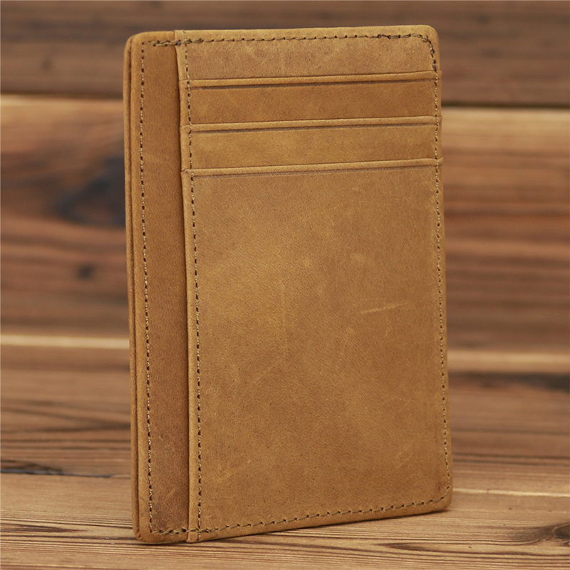 Credit Card Genuine Leather Men's Wallet with Crazy Horse Pickup Bag Minimalist Desig
