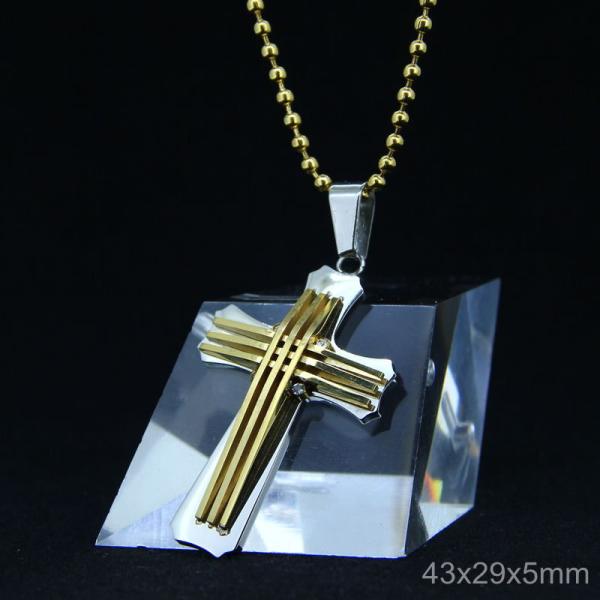 Trendy Stainless Steel CZ Crystal Stones Inlay Cross Plus Symbol Necklace