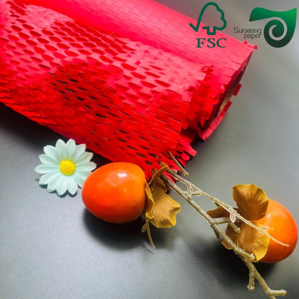 FSC 100gsm RED Brown Honeycomb Paper Wrap Eco Cushion For E Commerce Fragile Items