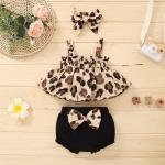 110cm 43.3in Sling Top Leopard Print Cloth Short Sleeve Pant Suit For Girls