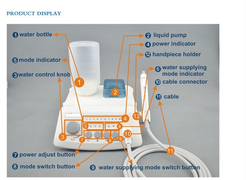 A8 Dental Ultrasonic Scaler with LED handpiece and water supply