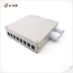 8-Port DIN-Rail Fiber Splice Box: 2-Cable Entries, Cold-Roll Steel, Electrostati