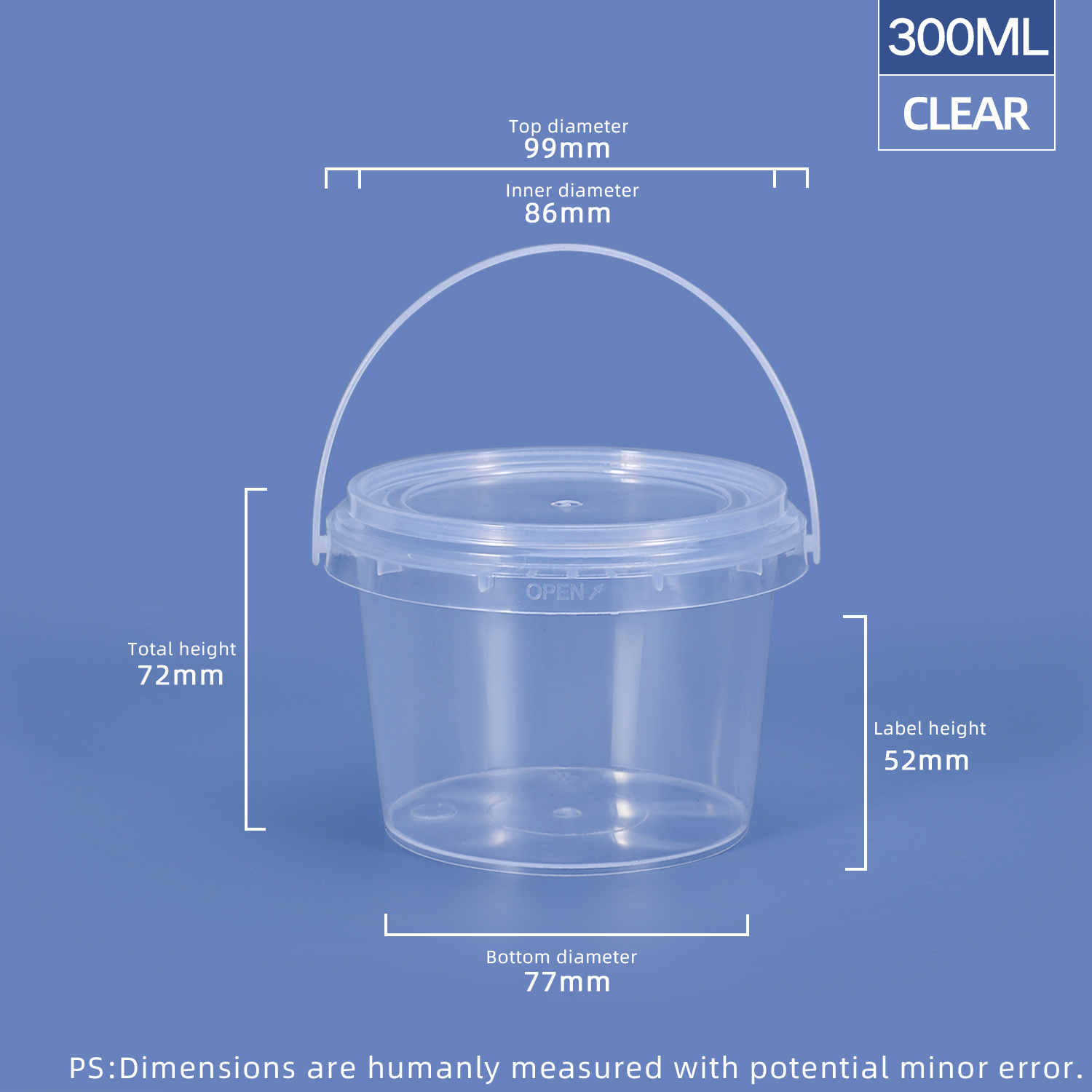 Food Grade PP Beverage Fruit Milk Tea Plastic Bucket Container with Lids and Handle