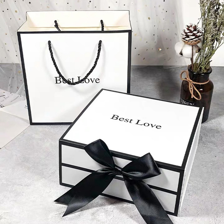Flower Necklace Jewelry Tie Paper Keychain Magnetic Gift Box with Ribbon Box Type Rigid Boxes