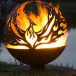 Phoenix Pattern Design Rusty Outdoor Metal Fire Ball in Corten Steel