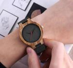 Simple Dial Wooden Quartz Watch With Leather Band And 2 Year Battery