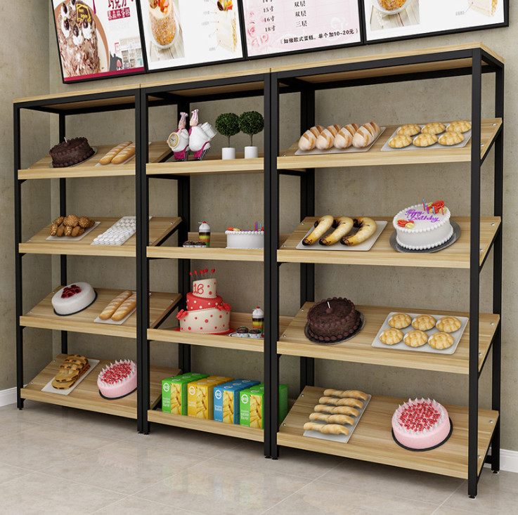 Fashion Shop Wooden Shelf Rack , Wooden Display Cabinet For Vegetable / Juice / Cake